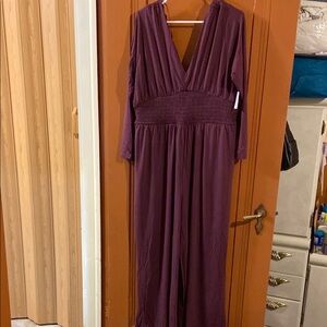 Old Navy Purple Ruched Jumpsuit V-Neck Bishop Sleeve